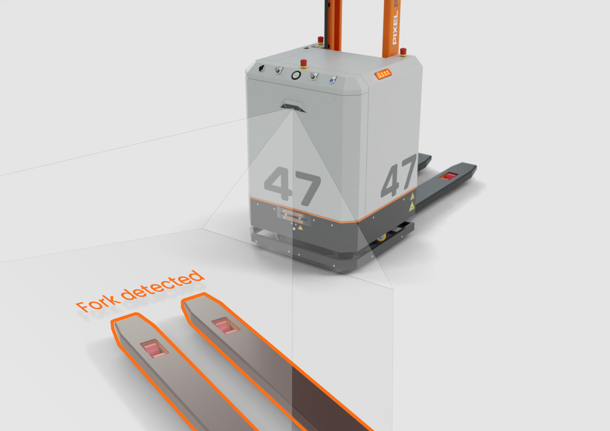 AI-based fork detection recognising forklift forks on the floor