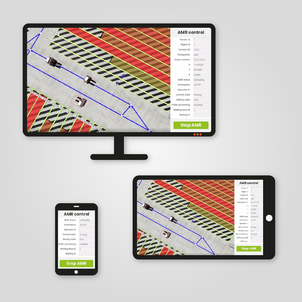 W2MO fleet manager showing a digital twin of the warehouse floor
