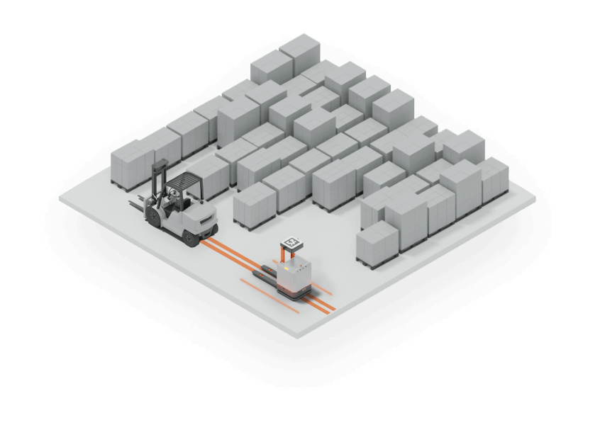 Robot and a manually driven forklift sharing the same aisle