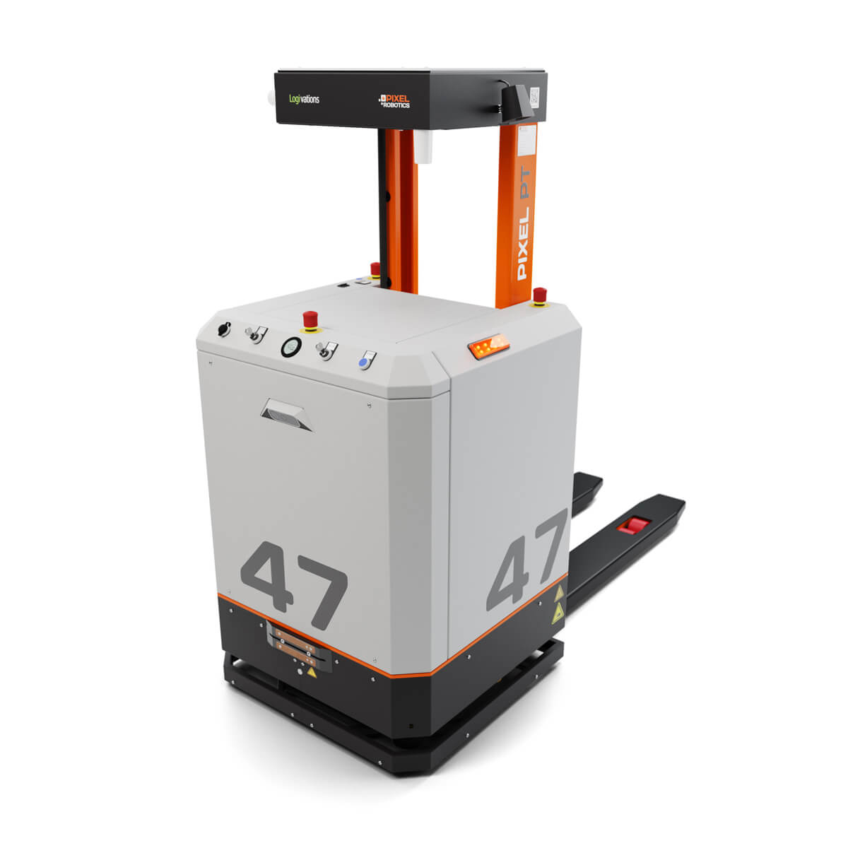 The PIXEL PT autonomous mobile robot seen from the front